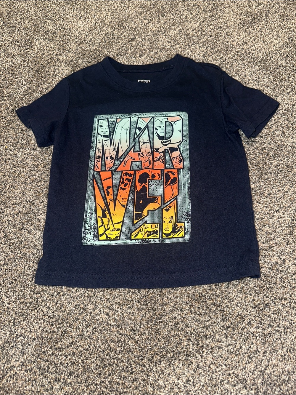 Marvel Boys Short Sleeve Graphic Tee - Navy with Blue, Orange, Yellow